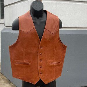 Men's Vintage Size 46 Tony Lama Brown Leather Button-Down Lined Vest